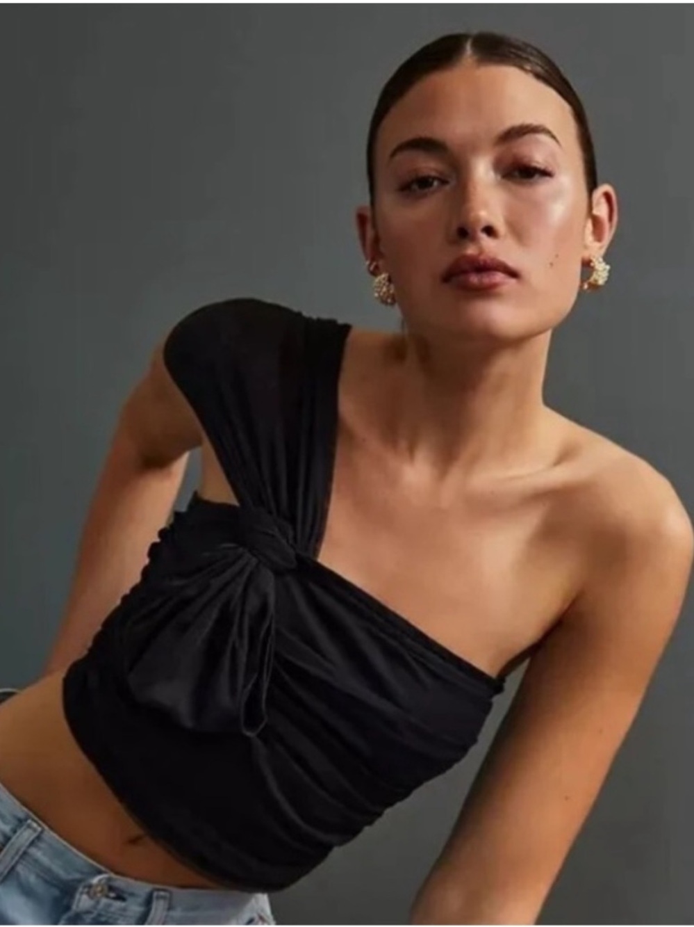 Maeve Black One-Shoulder Knot Camisole